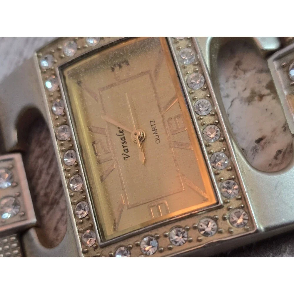 Varsale Rhinestone Bracelet Watch Silver Tone Rectangle Face Fashion Watch #173